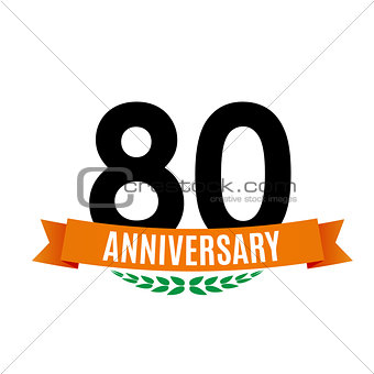 Template 80 Years Anniversary Background with Ribbon Vector Illustration