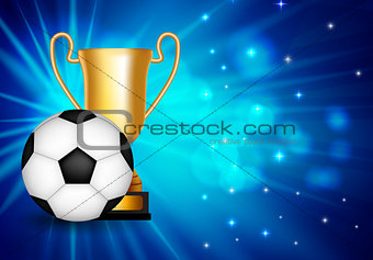 Winner Congratulations Background with Golden Cup and Football Ball. Vector Illustration