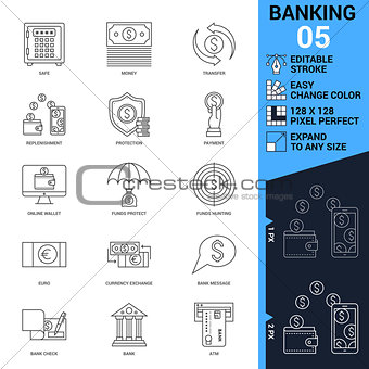 Banking icons set. Thin Line Vector Illustration