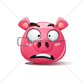 Funny, cute, crazy pig icon. Sad smiley. Symbol of 2019.