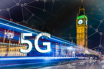 5G or LTE presentation. London modern city on the background