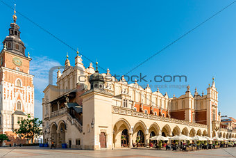 Tower Hall and shopping arcade in the main square of Krakow in P