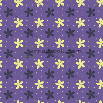 Ultra violet seamless pattern with flowers and dots. Vector illustration