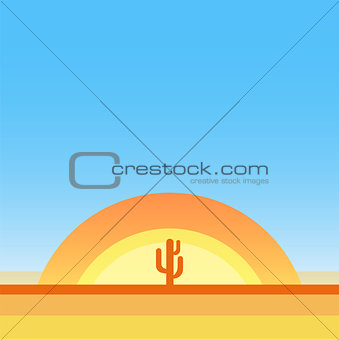 Hot Desert - Vector Cartoon Landscape with Copy Space