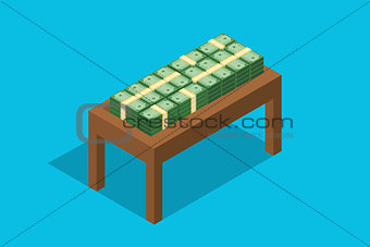 cash stack money on top of wooden table flat style
