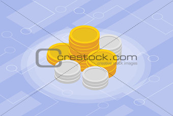 isometric gold coin isolated investment finance