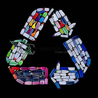 Recycling symbol made from plastic bottles trash - ecology conce