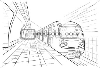 Hand drawn sketch subway station