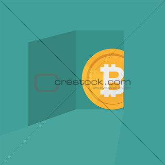 A bitcoin symbol coming out of door crypto currency concept