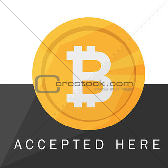 Bitcoin accepted sticker icon banner with text bitcoind accepted here