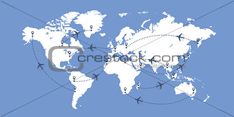 World map and planes