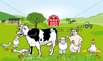 Farm animals illustration. Funny cartoon