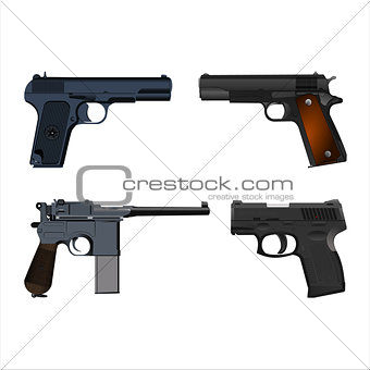 realistic guns setSet of realistic pistols isolated on white background. Vector illustration