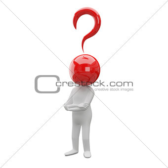 3D Illustration Abstract Man with a Question Mark Head
