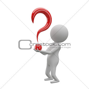 3D Illustration of an Abstract Man with a Question Mark in his H