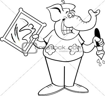 Cartoon Artist Elephant Holding a Painting.