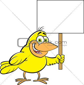 Cartoon Bird Holding a Sign.