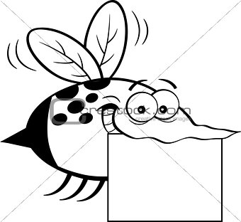 Cartoon Flying Insect Holding a Sign.