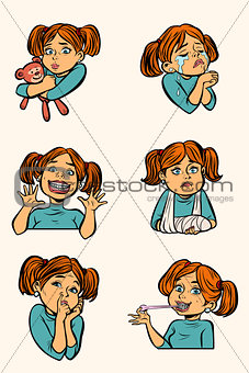 set collection little girl in different situations