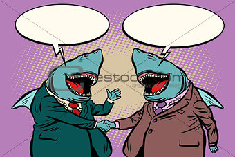 business sharks talk to each other