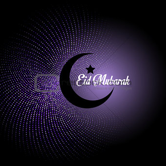 Eid Mubarak background with crescent on abstract polka dot backg
