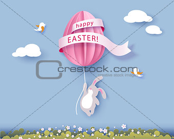 Happy Easter card with banny, flowers and egg