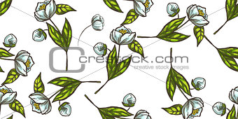 Seamless floral hand drawn pattern. Sketched flower print in soft colors - vector background.