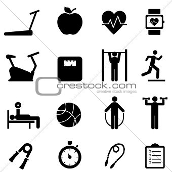 Fitness, diet and healthy life icons