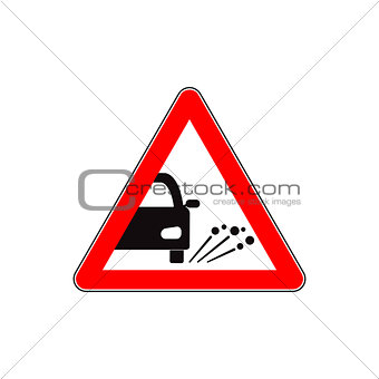 Ejection of gravel road sign flat illustration