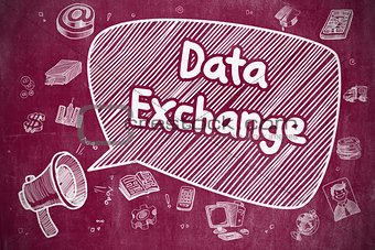 Data Exchange - Doodle Illustration on Red Chalkboard.
