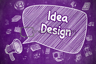 Idea Design - Cartoon Illustration on Purple Chalkboard.