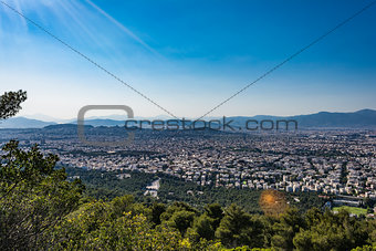 View of Athens from hymettus mountain, Greece.