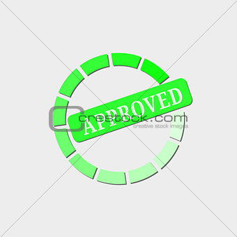 Approved stamp, green isolated on white background, vector illustration.