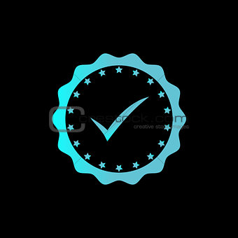 Approved or certified medal icon in glowing techno blue color. Rosette icon. Award vector