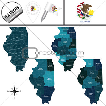 Map of Illinois with Regions