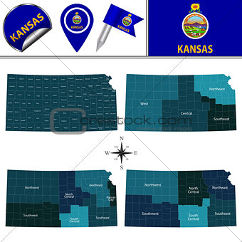 Map of Kansas with Regions
