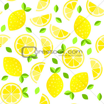 Fresh lemons background. Hand drawn overlapping backdrop. Colorful wallpaper vector. Seamless pattern with citrus fruits collection.