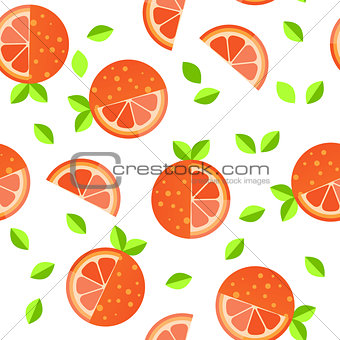 Tiled seamless pattern of cartoon orange slices in modern style. Healthy diet concept fruit print.