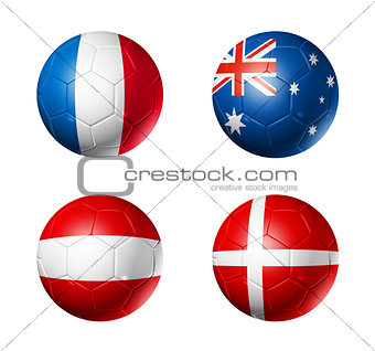 Russia football 2018 group C flags on soccer balls