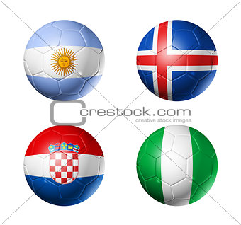 Russia football 2018 group D flags on soccer balls