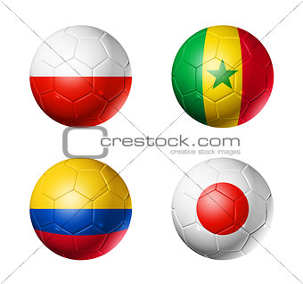 Russia football 2018 group H flags on soccer balls