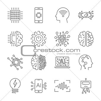 Simple Set of Artificial Intelligence Related Vector Line Icons.