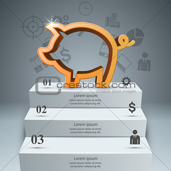 Pig money, stair, ladder - business infographic.