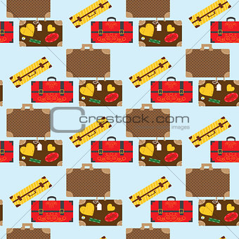 Seamless pattern with car with luggage. Vector illustration. Eps10 file.