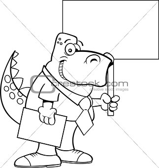 Cartoon Dinosaur Wearing a Tie and Holding a Sign