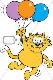 Cartoon Cat Holding Balloons.