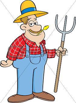 Cartoon Farmer Holding a Pitchfork.