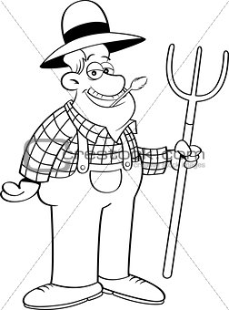 Cartoon Farmer Holding a Pitchfork.