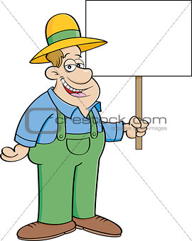 Cartoon Farmer Holding a Sign