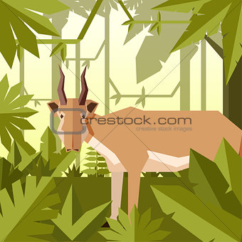Flat jungle background with Saiga antelope